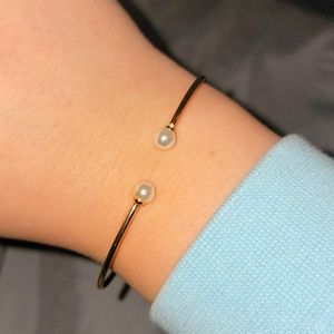 Dainty pearl gold bangle bracelet